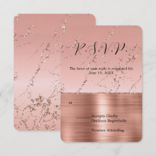 Cartons Réponse Parties scintillant rose en verre de rose Mariage 