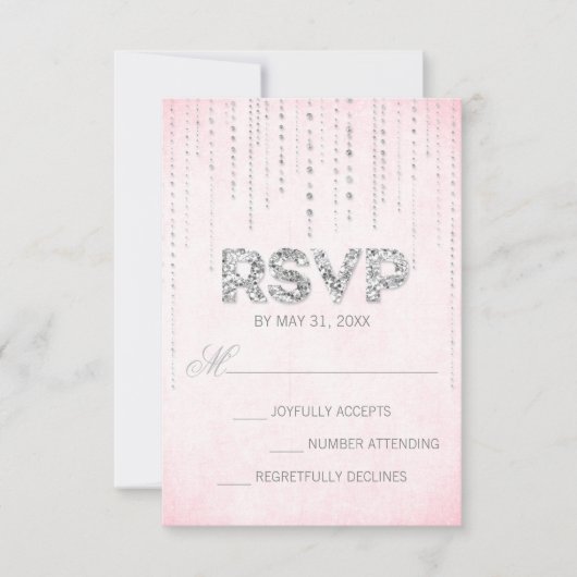 Cartons Réponse Parties scintillant rose et argent Look Mariage ca (Devant)