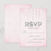 Cartons Réponse Parties scintillant rose et argent Look Mariage ca (Devant / Derrière)