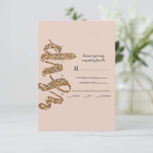 Cartons Réponse Parties scintillant Rose Gold Blush Glam Wedding R (Debout devant)