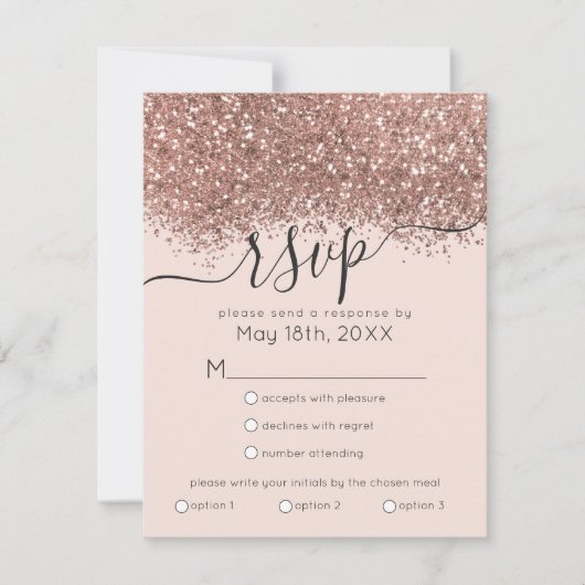 Cartons Réponse Parties scintillant Rose or rose  Confetti Mariage (Devant)