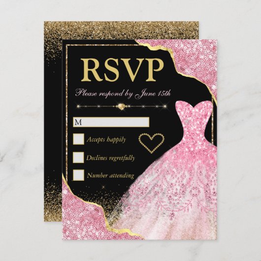 Cartons Réponse Parties scintillant rose pâle crampons et robe dou (Devant / Derrière)