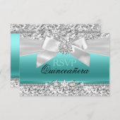 Cartons Réponse Parties scintillant Turquoise en argent et bijoux  (Devant / Derrière)