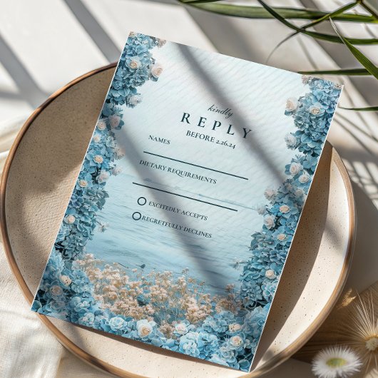 Cartons Réponse Pastel Coastal Blue Florals Wedding