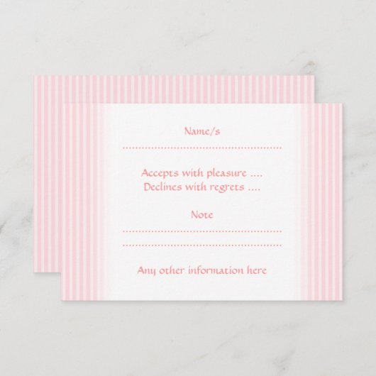 Cartons Réponse Pastel Pink Stripes. (Devant / Derrière)