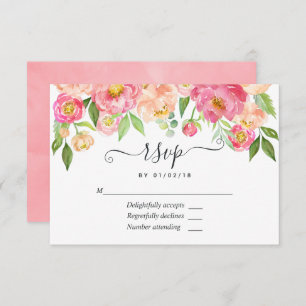Cartons Réponse Pastel Rose Printemps Aquarelle pivoines Mariage R