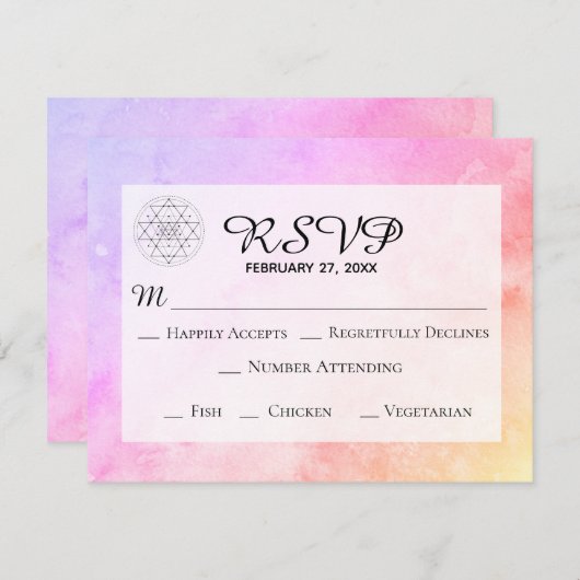 Cartons Réponse *~* Pastel Sacré Géométrie Mariage d'aquarelle (Devant / Derrière)