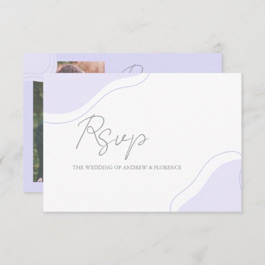 Cartons Réponse Pastel Violet Mariage Blob Card Lignes fines Edita (Devant / Derrière)