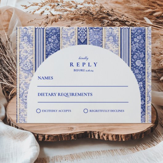 Cartons Réponse Patchwork de mariage en carreaux de Delft bleus