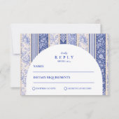 Cartons Réponse Patchwork de mariage en carreaux de Delft bleus (Devant)