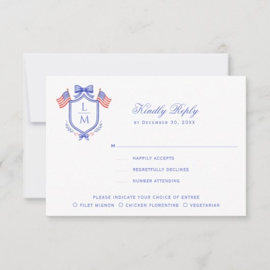 Cartons Réponse Patriotic Crest with Flags| Monogram Wedding (Devant)