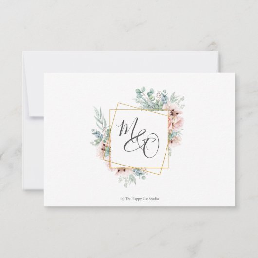 Cartons Réponse Pavot flou Rose vert vert Mariage or (Dos)