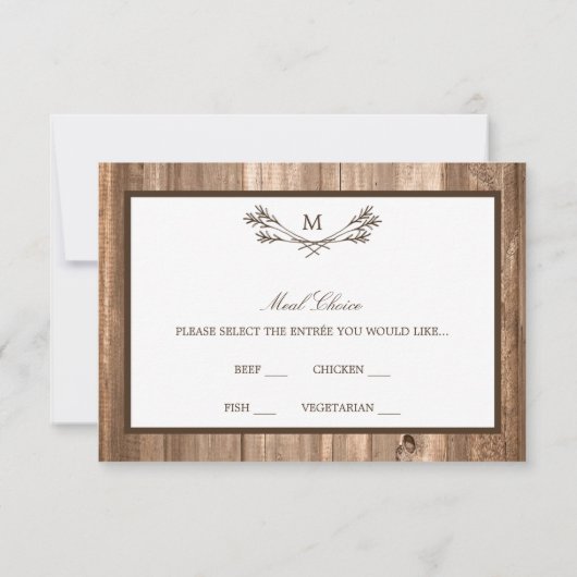 Cartons Réponse Pays Monogramme rustique Branche & Mariage en bois (Dos)