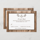 Cartons Réponse Pays Monogramme rustique Branche & Mariage en bois (Devant / Derrière)