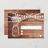 CARTONS RÉPONSE PAYS RUSTIQUE DE BÉBÉ BREATH MASON JAR MARIAGE RSV (Devant / Derrière)