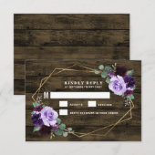 Cartons Réponse Pays Rustique Floral violet et Mariage or (Devant / Derrière)