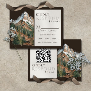 Cartons Réponse Paysage de montagne rustique aquarelle mariage QR 
