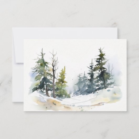 Cartons Réponse Paysage des neiges d'hiver Mariage d'aquarelle (Dos)