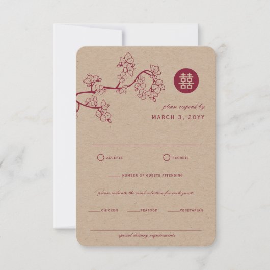 Cartons Réponse Peach Crimson Peach/Plum Blossoms Kraft Mariage ch (Devant)