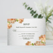 Cartons Réponse Peach Floral Silver Glitter Modern Wedding Party (Debout devant)