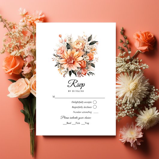 Cartons Réponse Peach Fuzz Floral Mariage