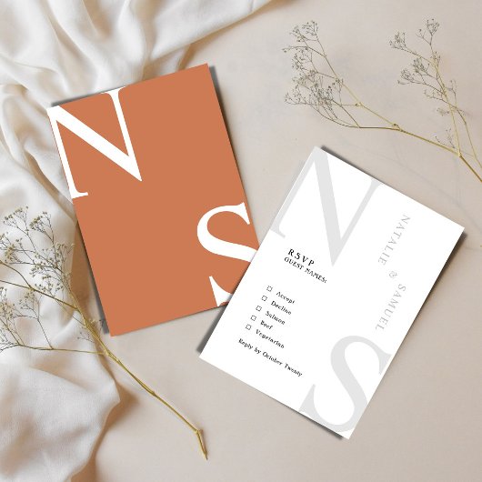 Cartons Réponse Peach Minimalist & Elegant Bold Initiales Mariage