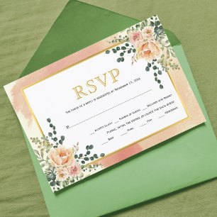 Cartons Réponse Peach watercolor fleurs doux terre cuite mariage