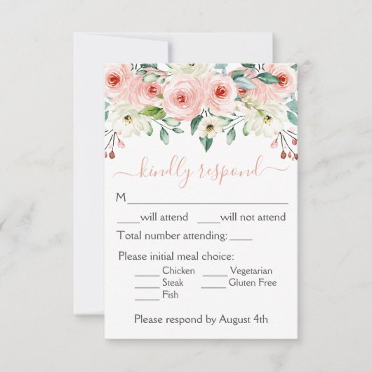 Cartons Réponse Peach White Aquarelle Florale Mariage (Devant)
