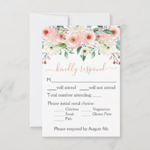 Cartons Réponse Peach White Aquarelle Florale Mariage