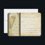 Cartons Réponse Peacock Art Déco<br><div class="desc">Elégant Peacock Art Nouveau avec plumes coralliennes et fleurs jaunes > Mariages Peacock Feather Birdcage -assortis Programmes,  Menus,  Insérer des cartes et plus</div>