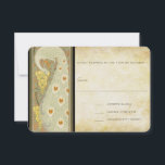 Cartons Réponse Peacock Art Déco<br><div class="desc">Elégant Peacock Art Nouveau avec plumes coralliennes et fleurs jaunes > Mariages Peacock Feather Birdcage -assortis Programmes,  Menus,  Insérer des cartes et plus</div>