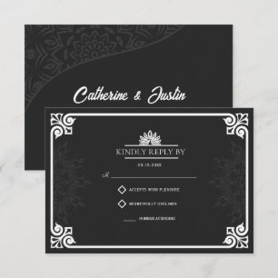 Cartons Réponse Peacock Art déco moderne Mariage blanc et noir