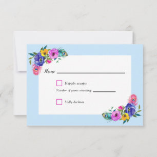Cartons Réponse Peacock Feathers & Fleurs Quinceañera Baby Blue