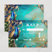 Cartons Réponse Peacock oiseau élégant marbré turquoise chic arriè (Devant / Derrière)