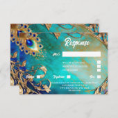 Cartons Réponse Peacock plumes bleu or marbré arrière - plan (Devant / Derrière)