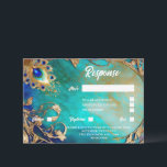 Cartons Réponse Peacock plumes bleu or marbré arrière - plan<br><div class="desc">Contre un foncé ; un arrière - plan bleu clair et turquoise est une plume de paon et des tourbillons de brindilles 3D. La plume semble briller et briller et les modèles blancs modifiables à droite du panache de plume peuvent être personnalisés selon vos besoins. Ce design luxueux et élégant...</div>