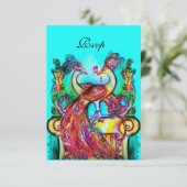 Cartons Réponse PEACOCKS EN LOVE RSVP, Rouge Aqua bleu Turquoise (Debout devant)