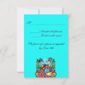 Cartons Réponse PEACOCKS EN LOVE RSVP, Rouge Aqua bleu Turquoise (Dos)