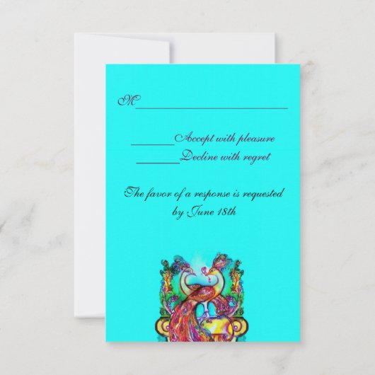Cartons Réponse PEACOCKS EN LOVE RSVP, Rouge Aqua bleu Turquoise (Dos)
