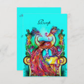 Cartons Réponse PEACOCKS EN LOVE RSVP, Rouge Aqua bleu Turquoise (Devant / Derrière)