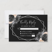 Cartons Réponse Pêche en argent noir Floral géométrique (Devant)