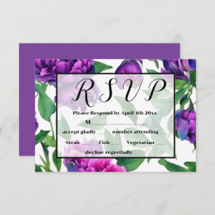 Cartons Réponse Peonées d'aquarelle romantique violet magenta rose