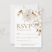 Cartons Réponse Peonies florales Blanc Golden Elegant Mariage (Devant)