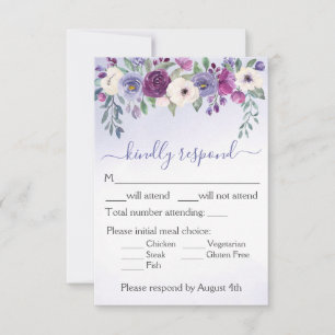 Cartons Réponse Périwinkle Fuchsia Blush Aquarelle Floral Mariage