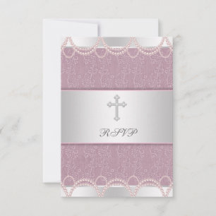 Cartons Réponse Perle Rose Croix Bébé Fille Baptême Christening RS