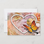 Cartons Réponse Perles de Coeur, Roses Orange & Papillons Mariage (Dos)