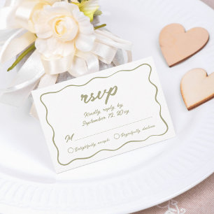 Cartons Réponse Personnalisé Simple Main Écrit Olive Green Mariage
