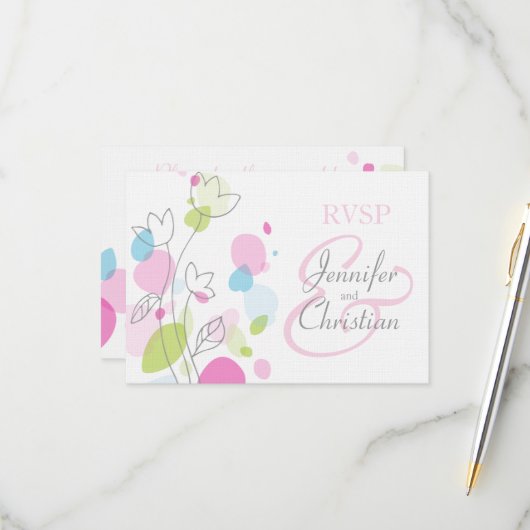 Cartons Réponse Pétales de fleurs modernes graphiques mariage form (Devant/Arrière en situation)