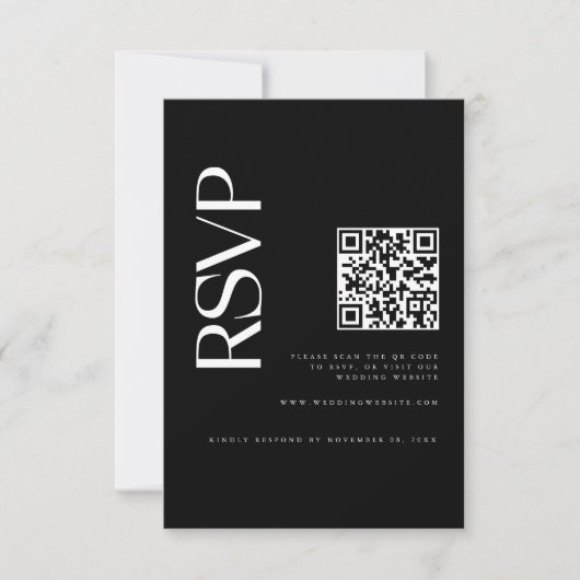 Cartons Réponse Photo Mariage de code QR noir moderne (Devant)