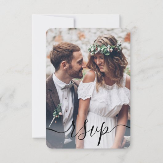 Cartons Réponse Photo Overlay Simple Script Mariage élégant (Devant)